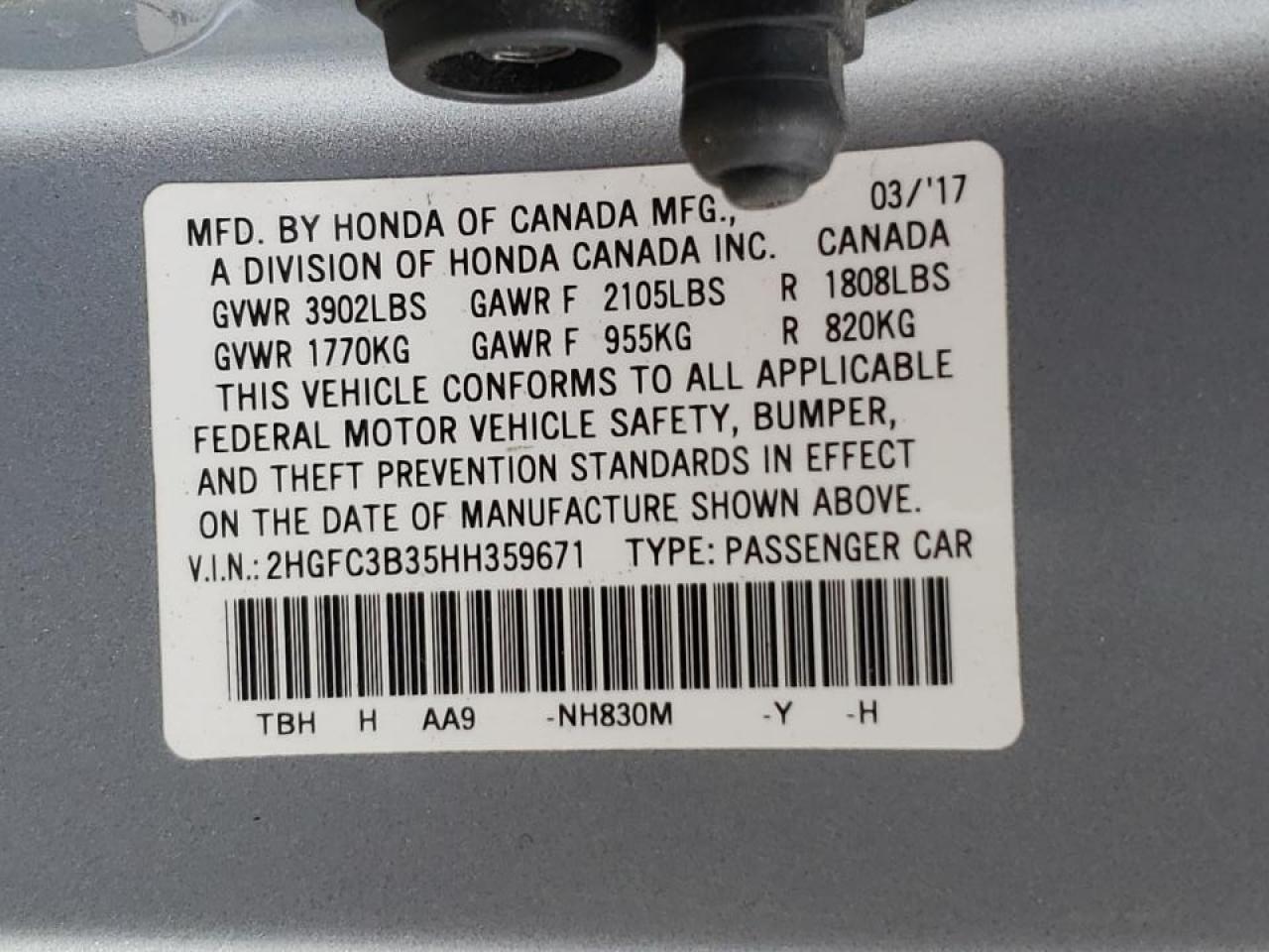 Photo 10 from auction – 2017 HONDA CIVIC EX with VIN 2HGFC3B35HH359671