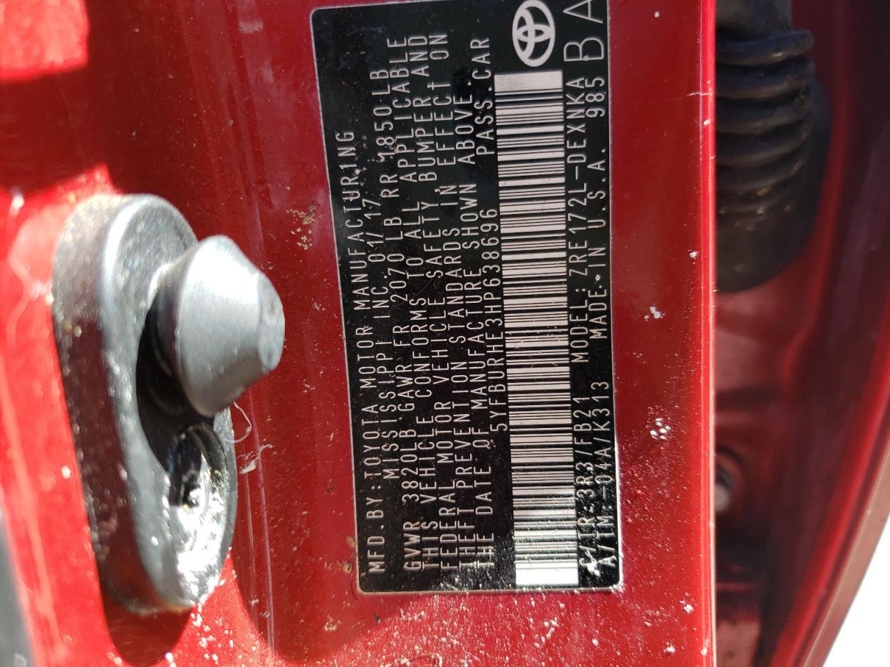 Photo 10 from auction – 2017 TOYOTA COROLLA L with VIN 5YFBURHE3HP638696