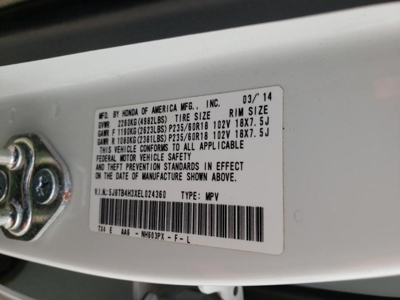 Photo 10 from auction – 2014 ACURA RDX with VIN 5J8TB4H3XEL024360