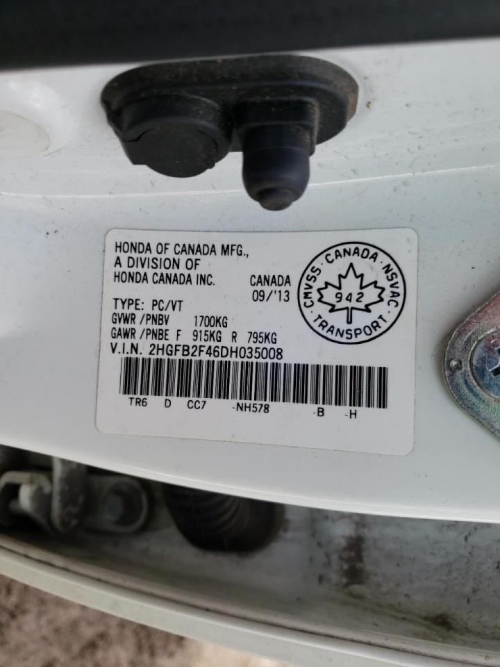 Photo 10 from auction – 2013 HONDA CIVIC LX with VIN 2HGFB2F46DH035008