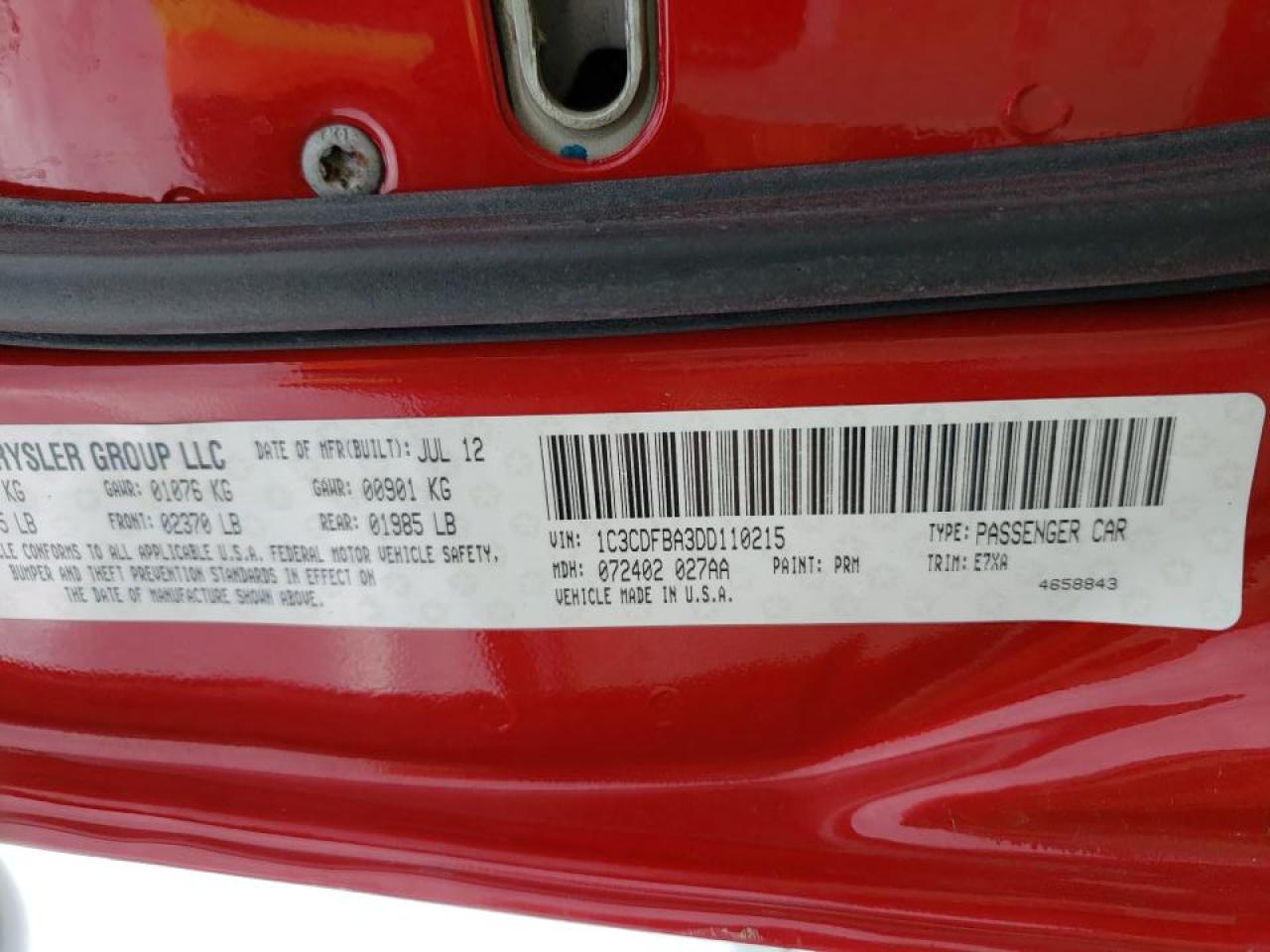 Photo 10 from auction – 2013 DODGE DART SXT with VIN 1C3CDFBA3DD110215