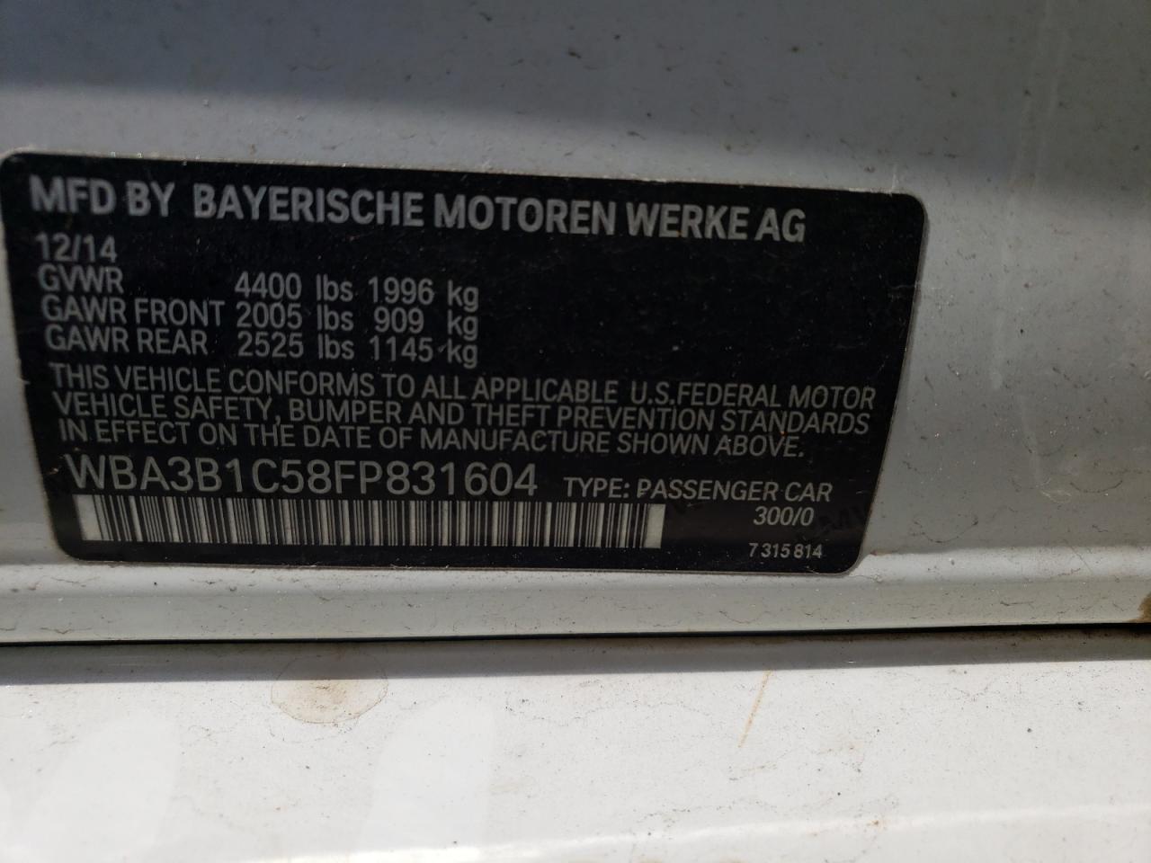 Photo 10 from auction – 2015 BMW 320 I with VIN WBA3B1C58FP831604