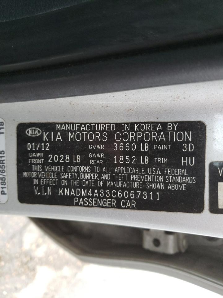 Photo 10 from auction – 2012 KIA RIO LX with VIN KNADM4A33C6067311