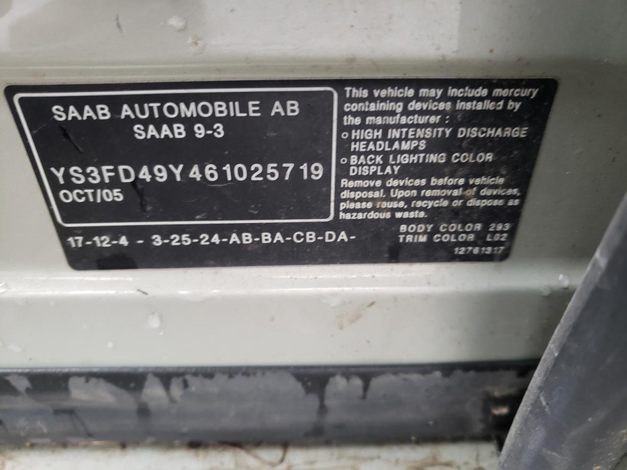 Photo 10 from auction – 2006 SAAB 9-3 with VIN YS3FD49Y461025719