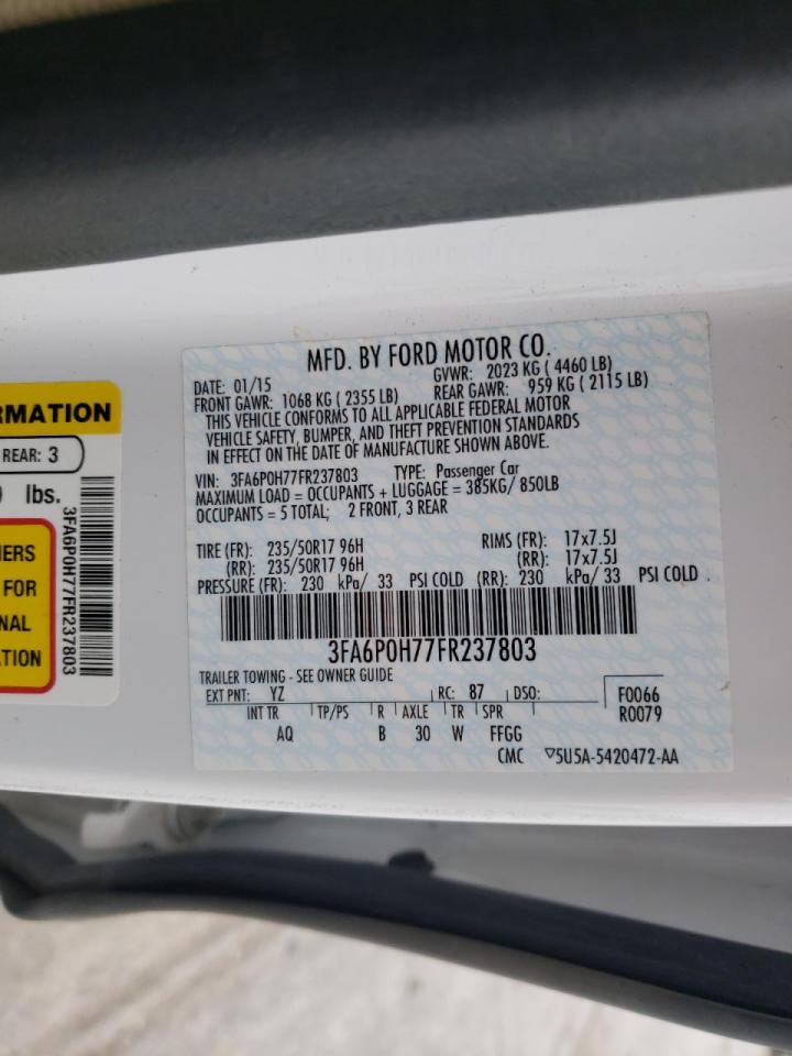 Photo 10 from auction – 2015 FORD FUSION SE with VIN 3FA6P0H77FR237803