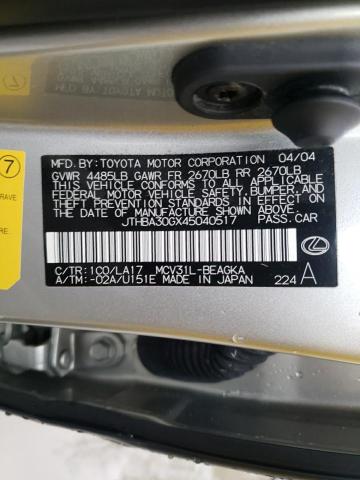 Фото 10 с аукциона – 2004 LEXUS ES 330 с VIN JTHBA30GX45040517