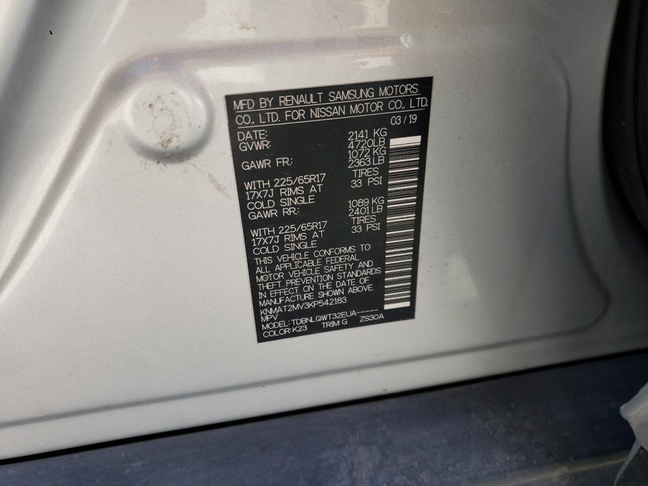 Photo 10 from auction – 2019 NISSAN ROGUE S with VIN KNMAT2MV3KP542183
