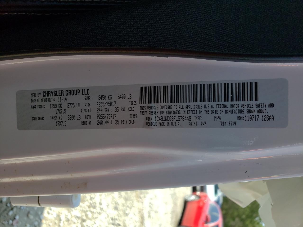 Photo 10 from auction – 2015 JEEP WRANGLER U with VIN 1C4BJWDG8FL578449