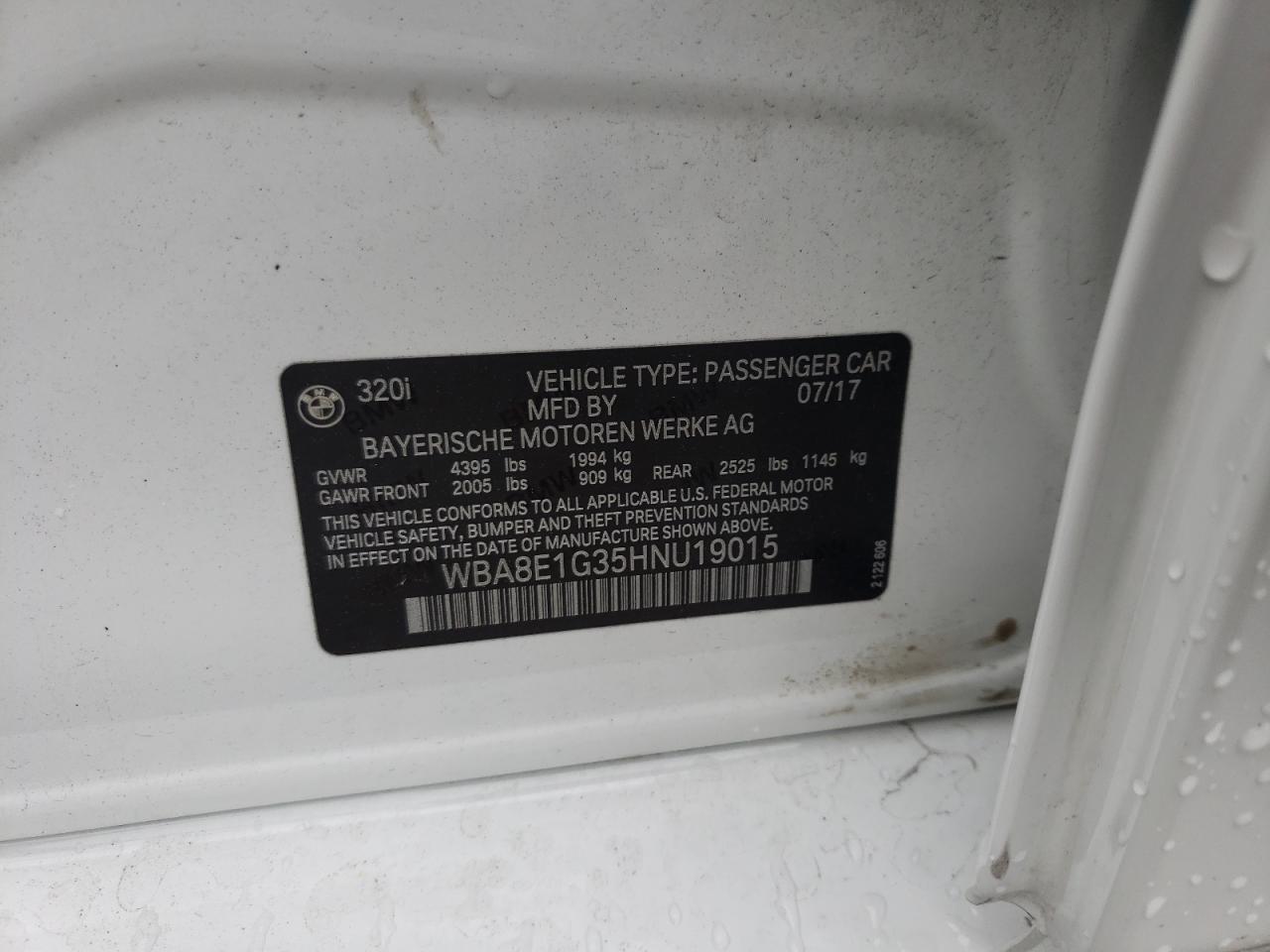 Photo 10 from auction – 2017 BMW 320 I with VIN WBA8E1G35HNU19015