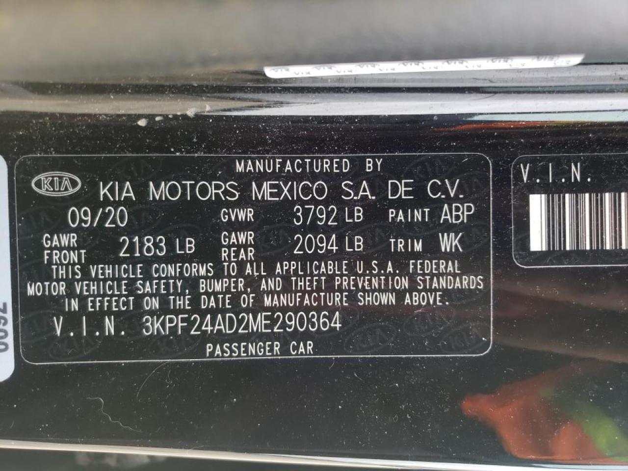 Photo 10 from auction – 2021 KIA FORTE FE with VIN 3KPF24AD2ME290364