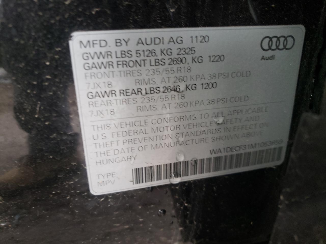 Photo 10 from auction – 2021 AUDI Q3 PREMIUM with VIN WA1DECF31M1053659