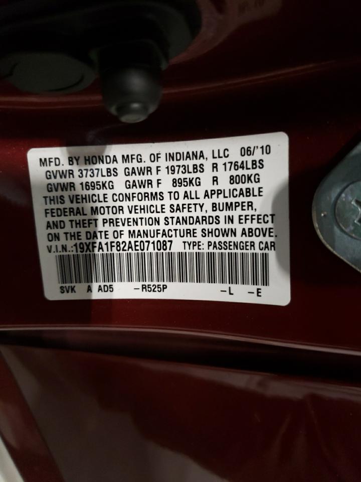Photo 10 from auction – 2010 HONDA CIVIC EX with VIN 19XFA1F82AE071087