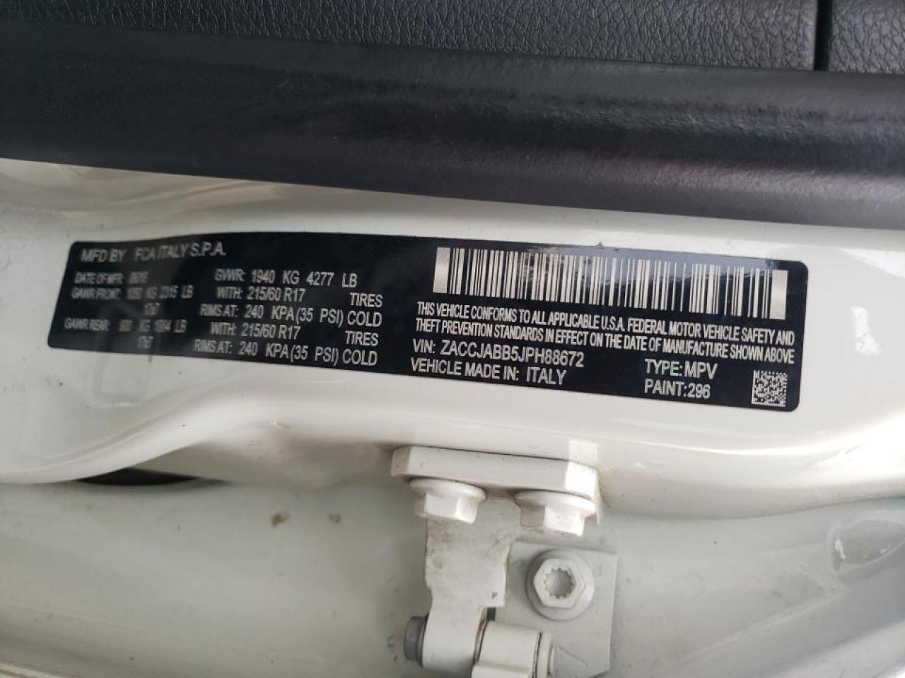 Photo 10 from auction – 2018 JEEP RENEGADE L with VIN ZACCJABB5JPH88672