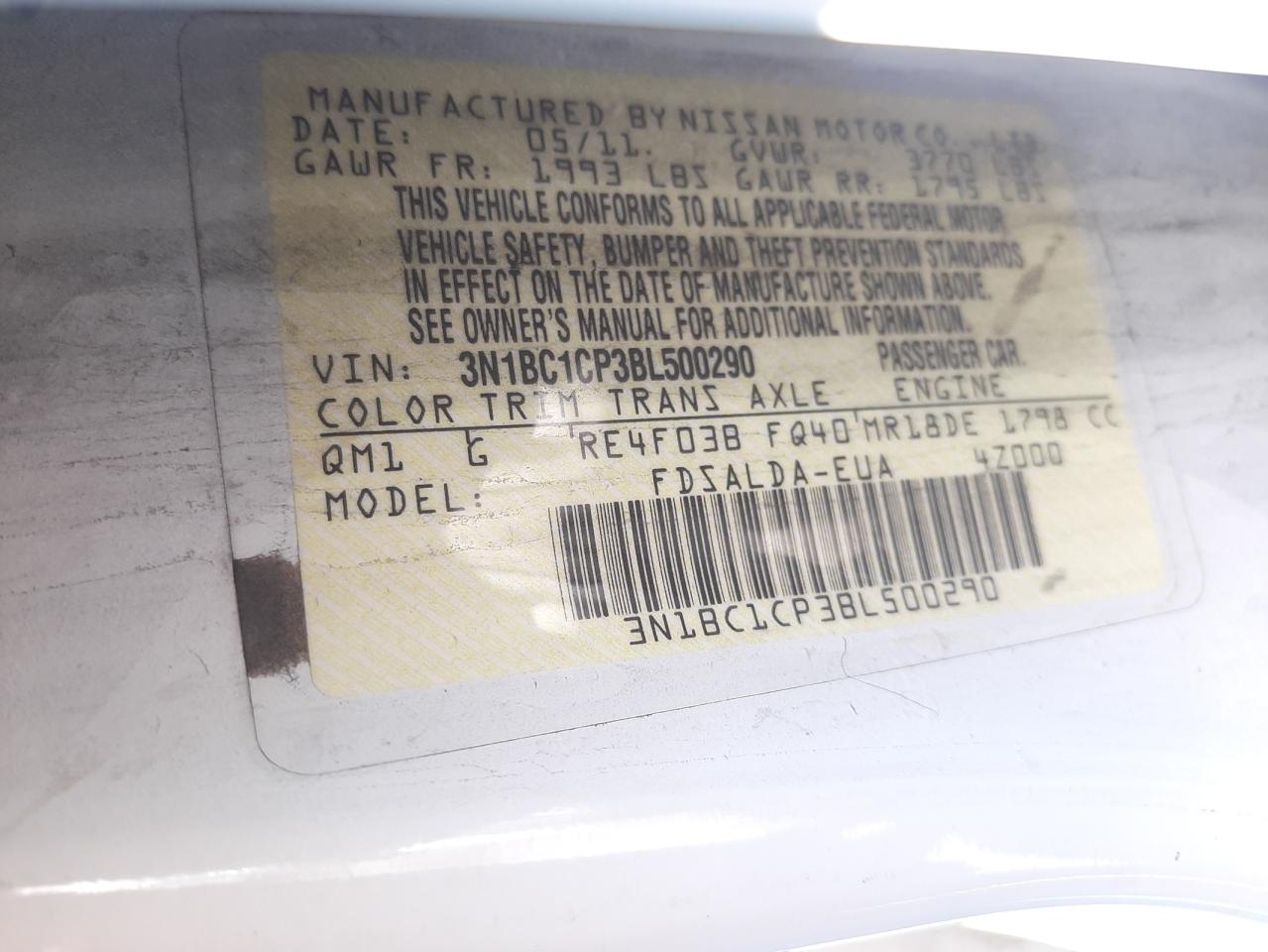Foto 10 de la subasta – 2011 NISSAN VERSA S con VIN 3N1BC1CP3BL500290