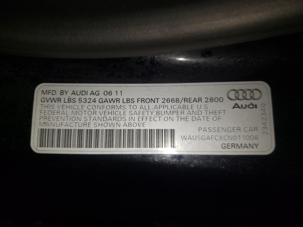 Photo 10 from auction – 2012 AUDI A7 PRESTIG with VIN WAUSGAFCXCN011006
