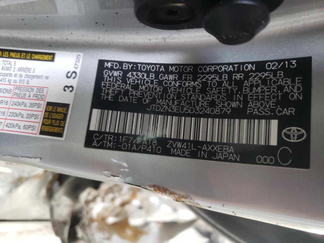 Photo 10 from auction – 2013 TOYOTA PRIUS V with VIN JTDZN3EU5D3240879
