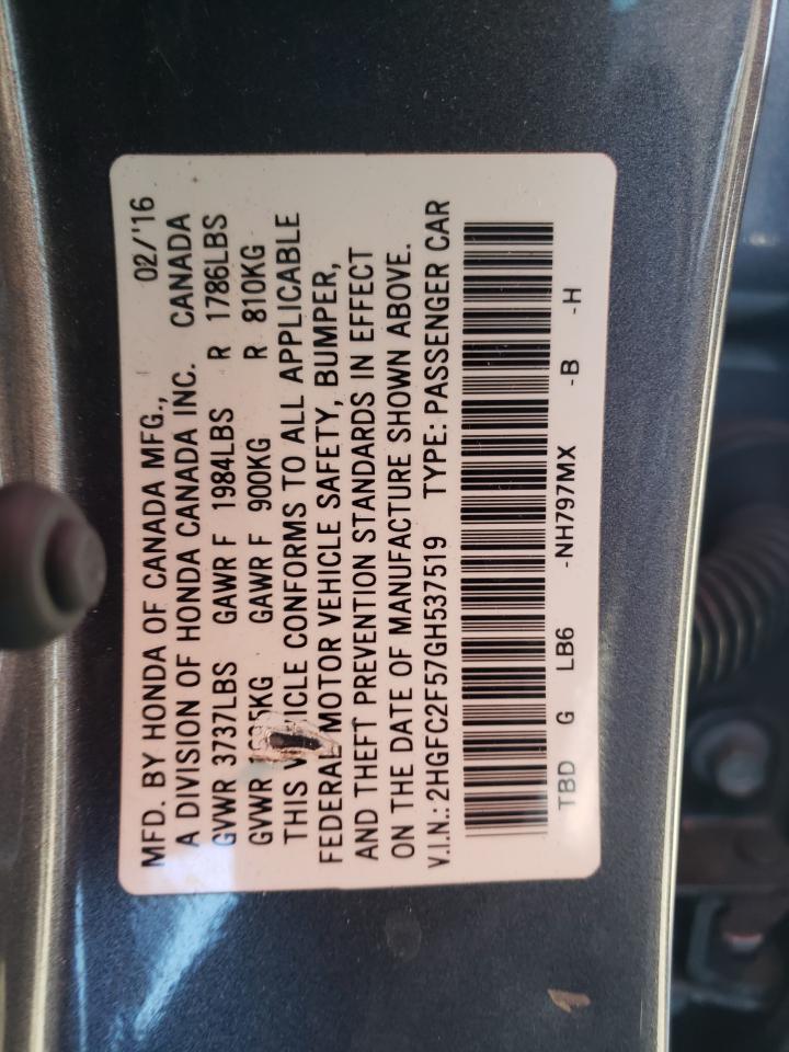Photo 10 from auction – 2016 HONDA CIVIC LX with VIN 2HGFC2F57GH537519