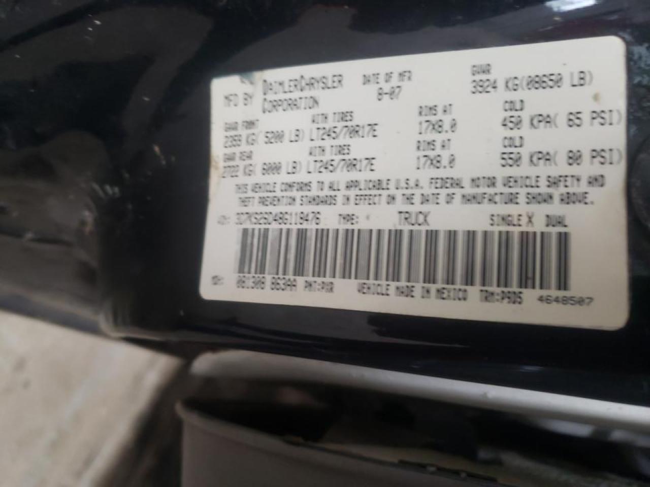 Foto 10 de la subasta – 2008 DODGE RAM 2500 S con VIN 3D7KS26D48G118476