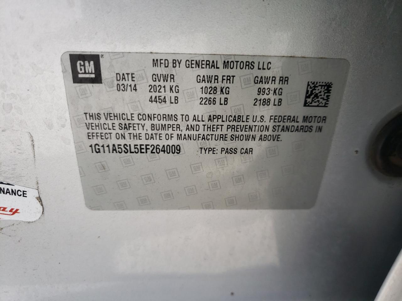 Photo 10 from auction – 2014 CHEVROLET MALIBU LS with VIN 1G11A5SL5EF264009