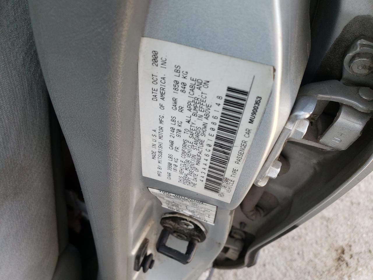 Photo 10 from auction – 2001 MITSUBISHI GALANT ES with VIN 4A3AA46G01E086148