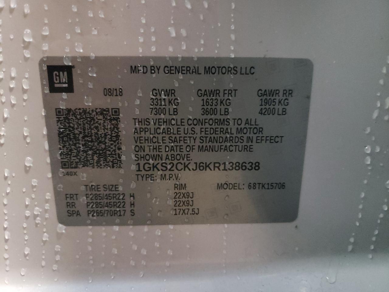Photo 10 from auction – 2019 GMC YUKON DENA with VIN 1GKS2CKJ6KR138638
