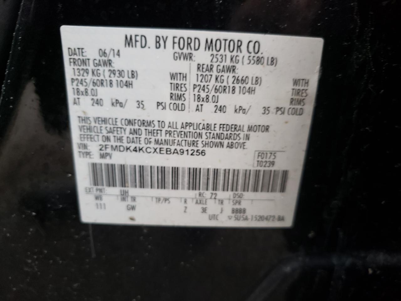 Photo 10 from auction – 2014 FORD EDGE LIMIT with VIN 2FMDK4KCXEBA91256