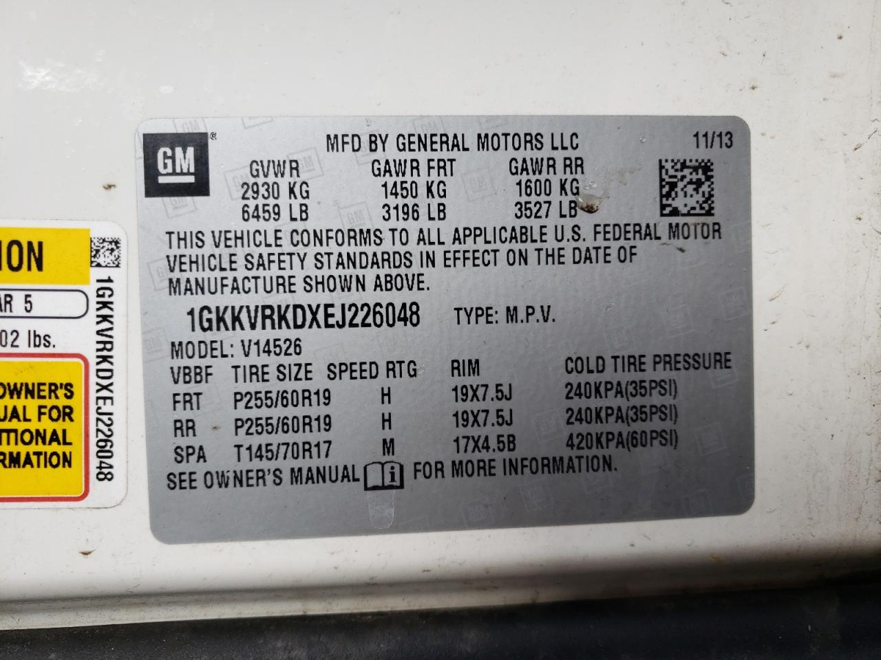 Photo 10 from auction – 2014 GMC ACADIA SLT with VIN 1GKKVRKDXEJ226048