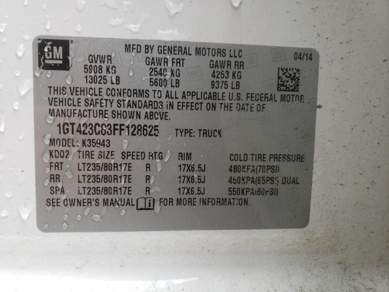 Photo 10 from auction – 2015 GMC SIERRA K35 with VIN 1GT423C83FF128625