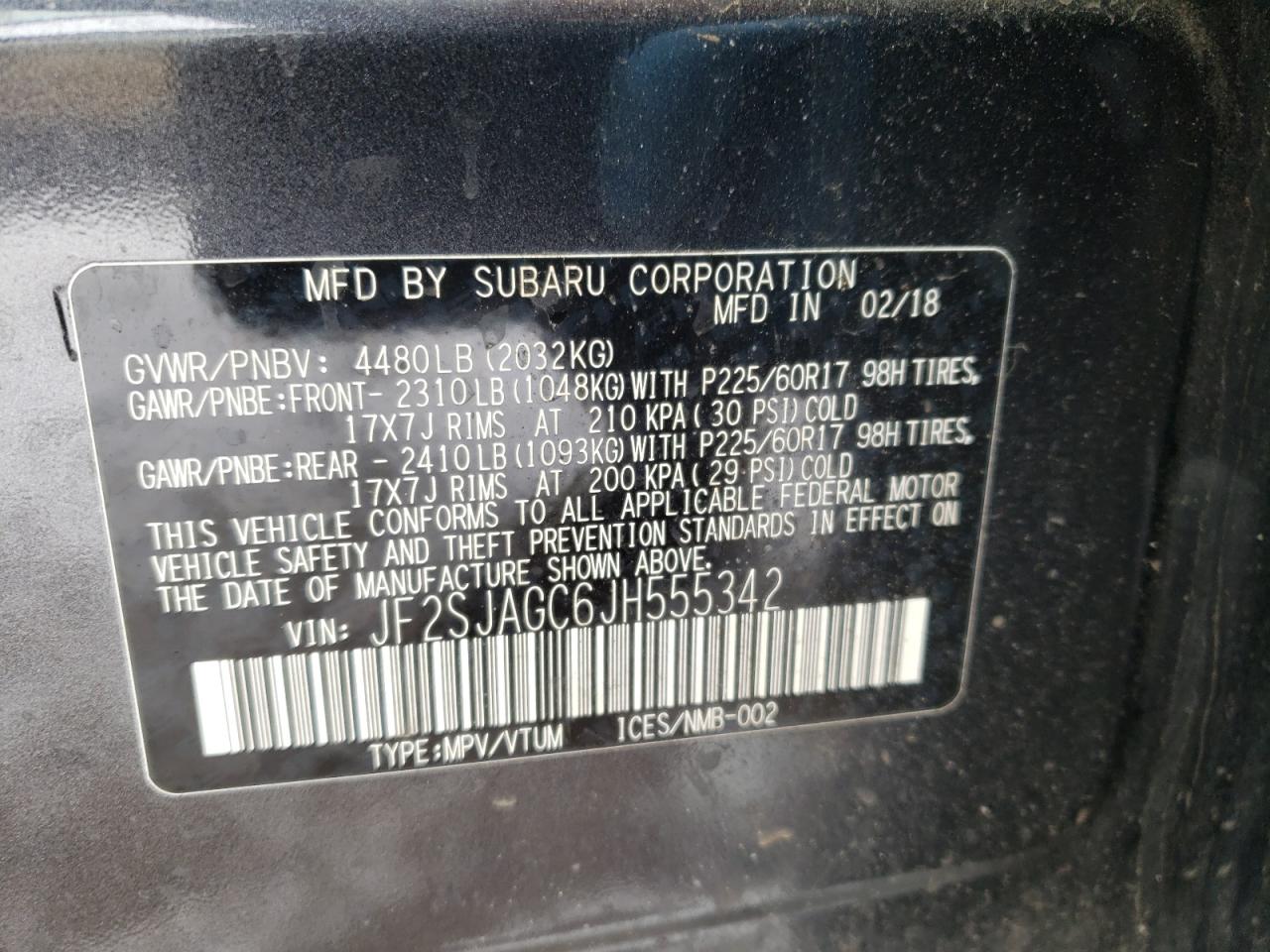 Photo 10 from auction – 2018 SUBARU FORESTER 2 with VIN JF2SJAGC6JH555342