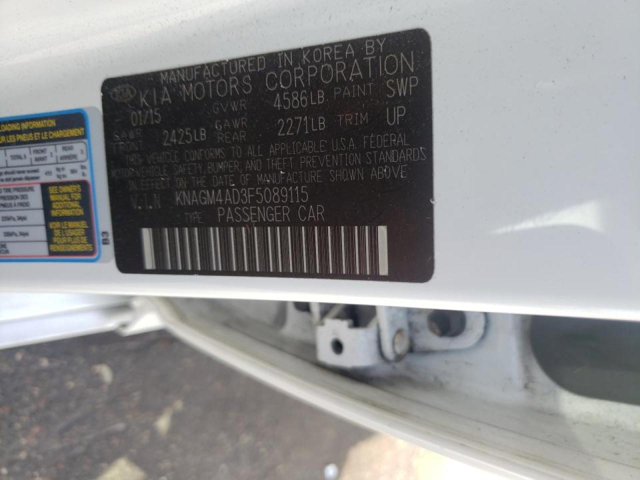 Photo 10 from auction – 2015 KIA OPTIMA HYB with VIN KNAGM4AD3F5089115