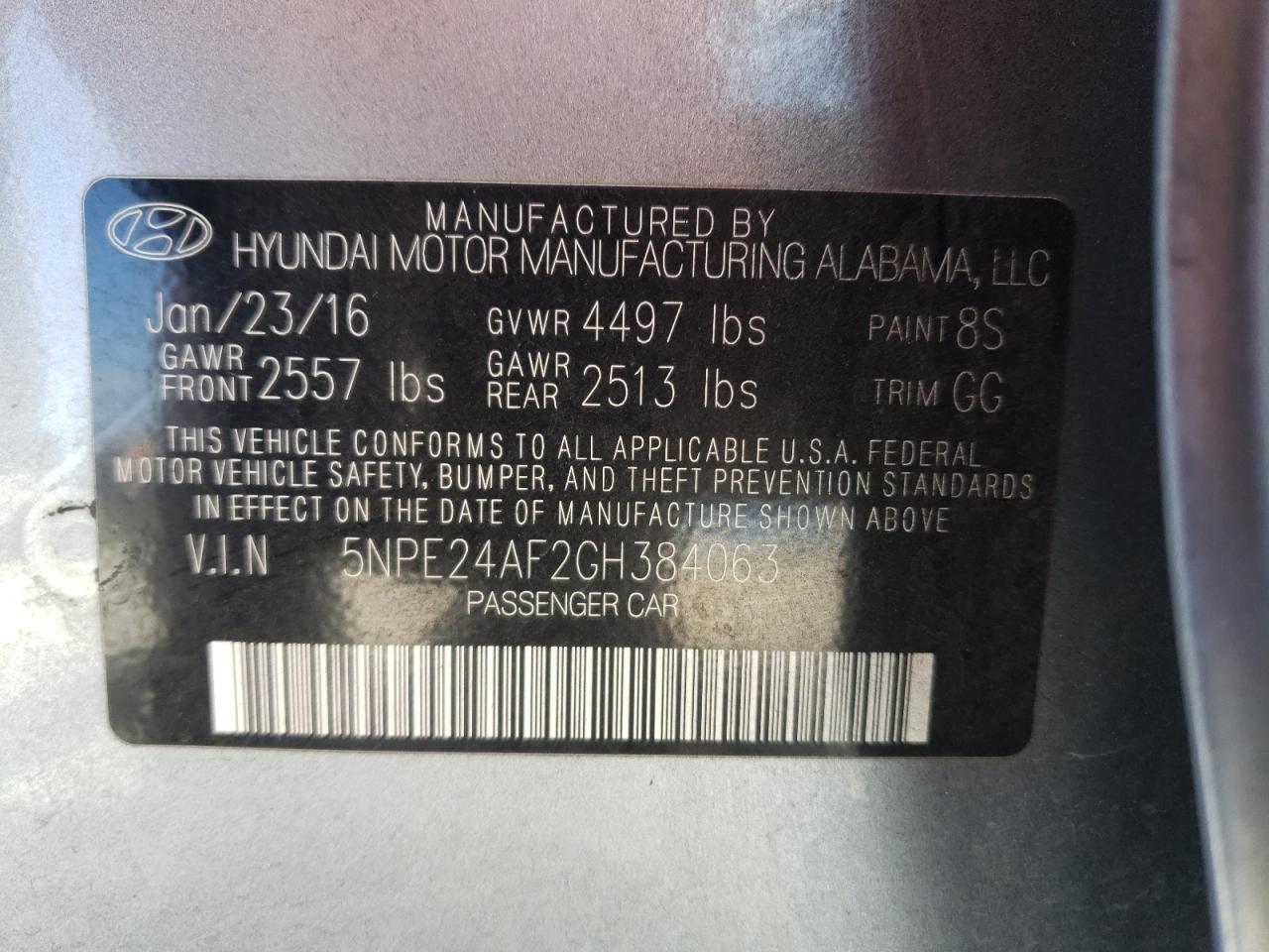 Photo 10 from auction – 2016 HYUNDAI SONATA SE with VIN 5NPE24AF2GH384063