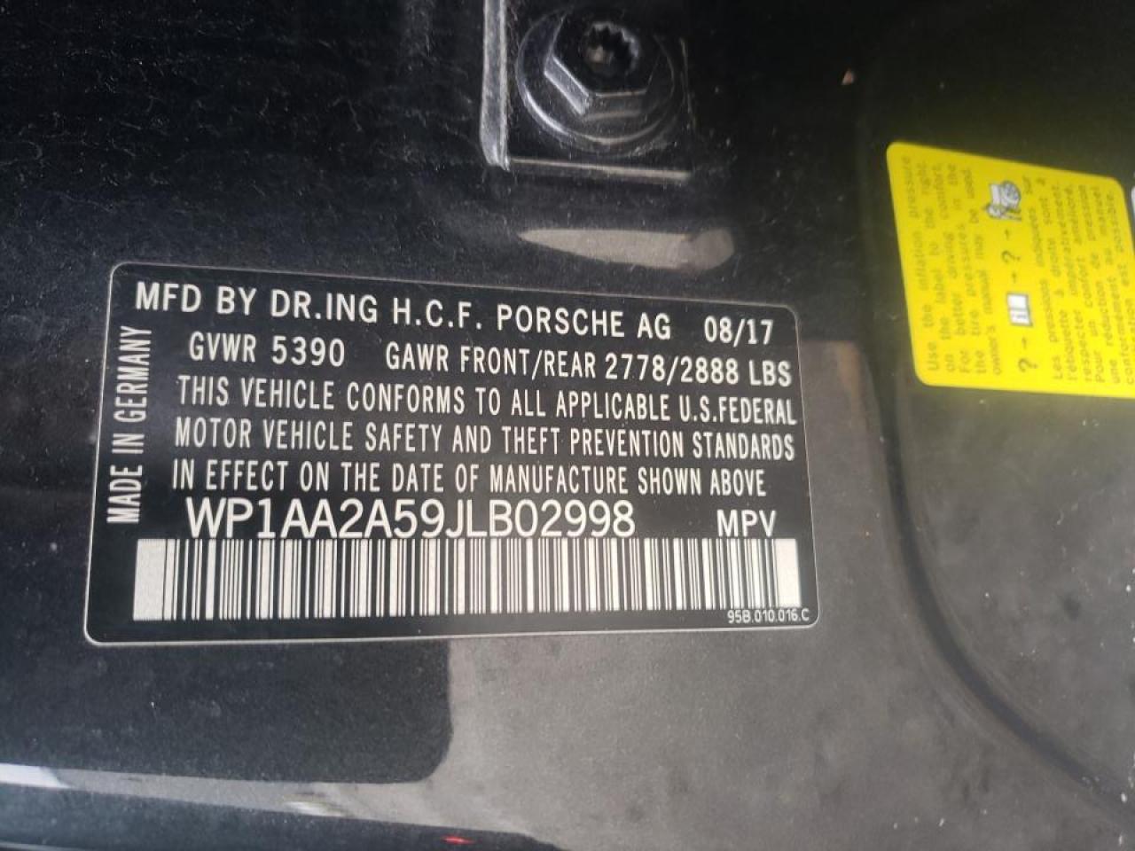 Photo 10 from auction – 2018 PORSCHE MACAN with VIN WP1AA2A59JLB02998