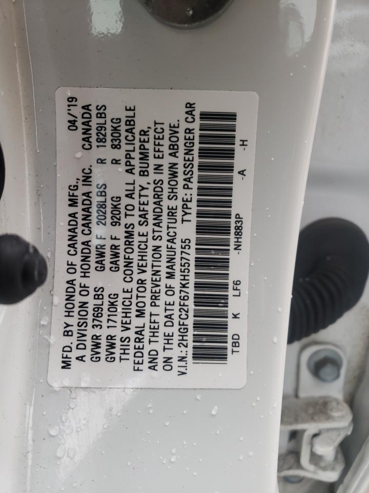 Photo 10 from auction – 2019 HONDA CIVIC LX with VIN 2HGFC2F67KH557755