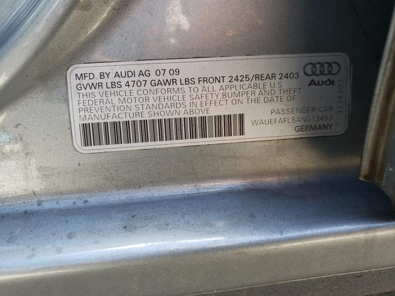 Photo 10 from auction – 2010 AUDI A4 PREMIUM with VIN WAUEFAFL5AN013453
