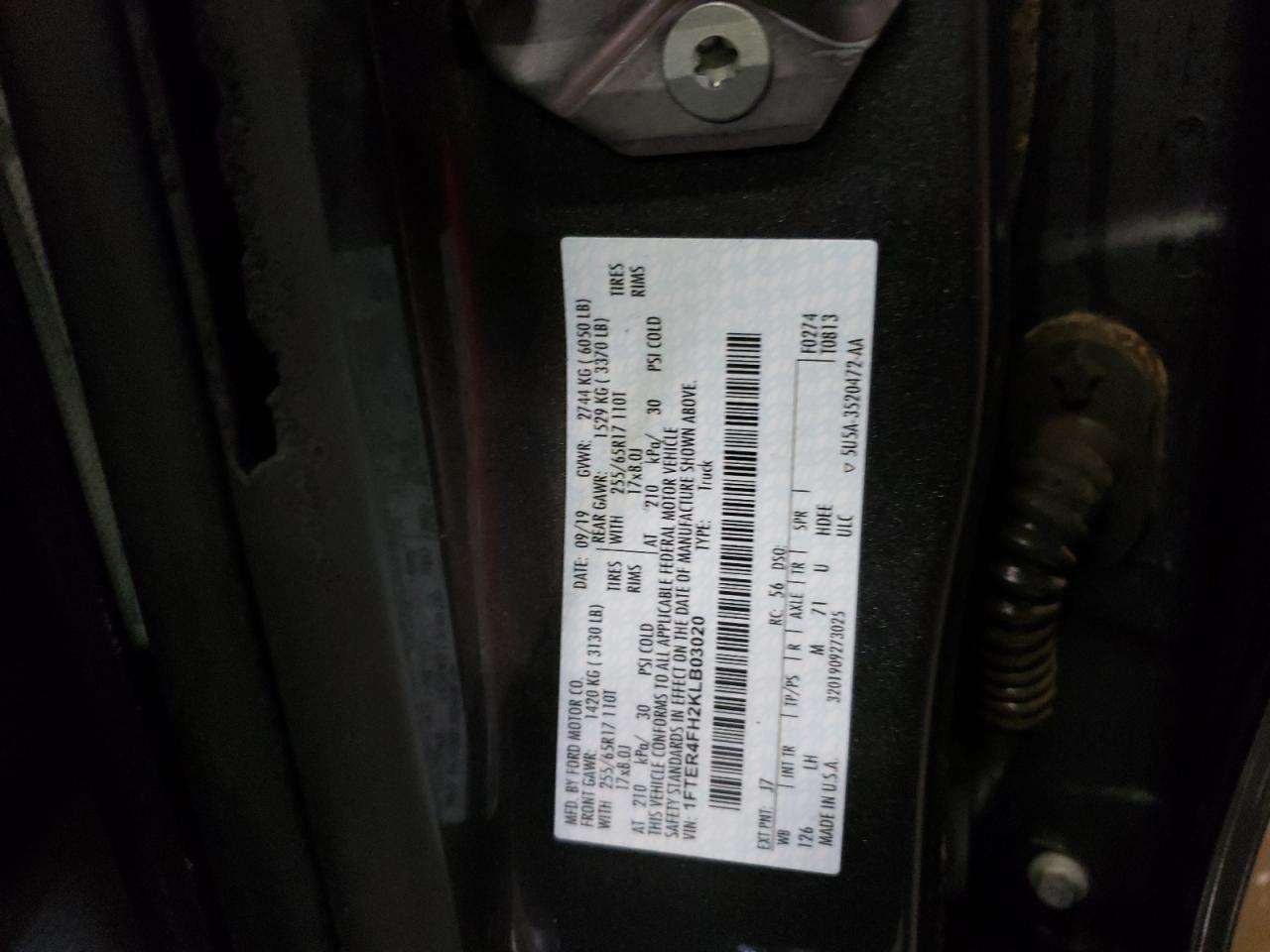 Photo 10 from auction – 2019 FORD RANGER XL with VIN 1FTER4FH2KLB03020