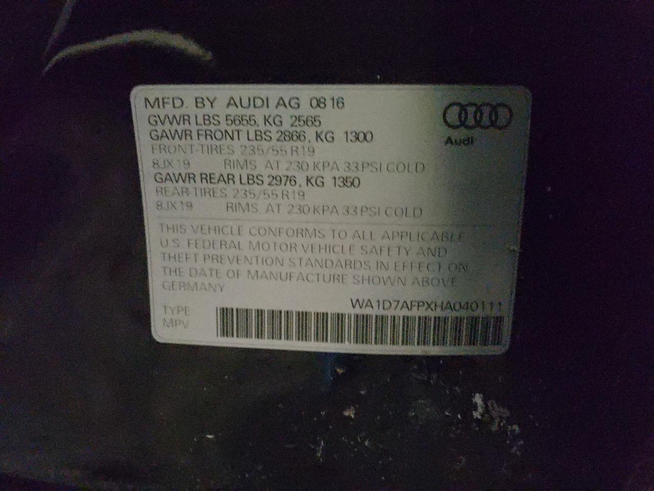 Photo 10 from auction – 2017 AUDI Q5 PREMIUM with VIN WA1D7AFPXHA040111