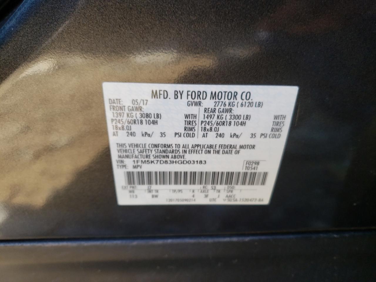 Photo 10 from auction – 2017 FORD EXPLORER X with VIN 1FM5K7D83HGD03183