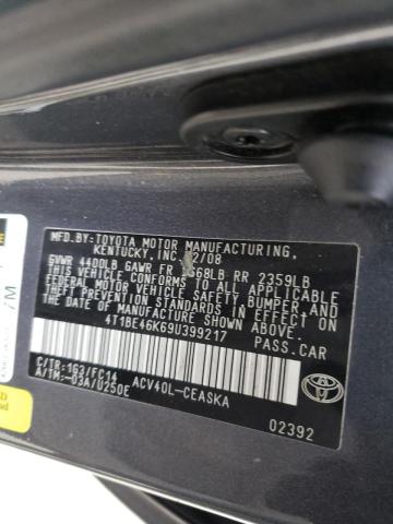 Photo 10 from auction – 2009 TOYOTA CAMRY BASE with VIN 4T1BE46K69U399217