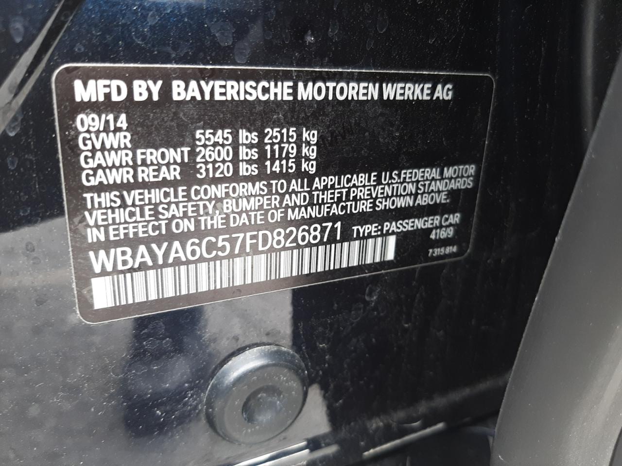 Photo 10 from auction – 2015 BMW 740 I with VIN WBAYA6C57FD826871