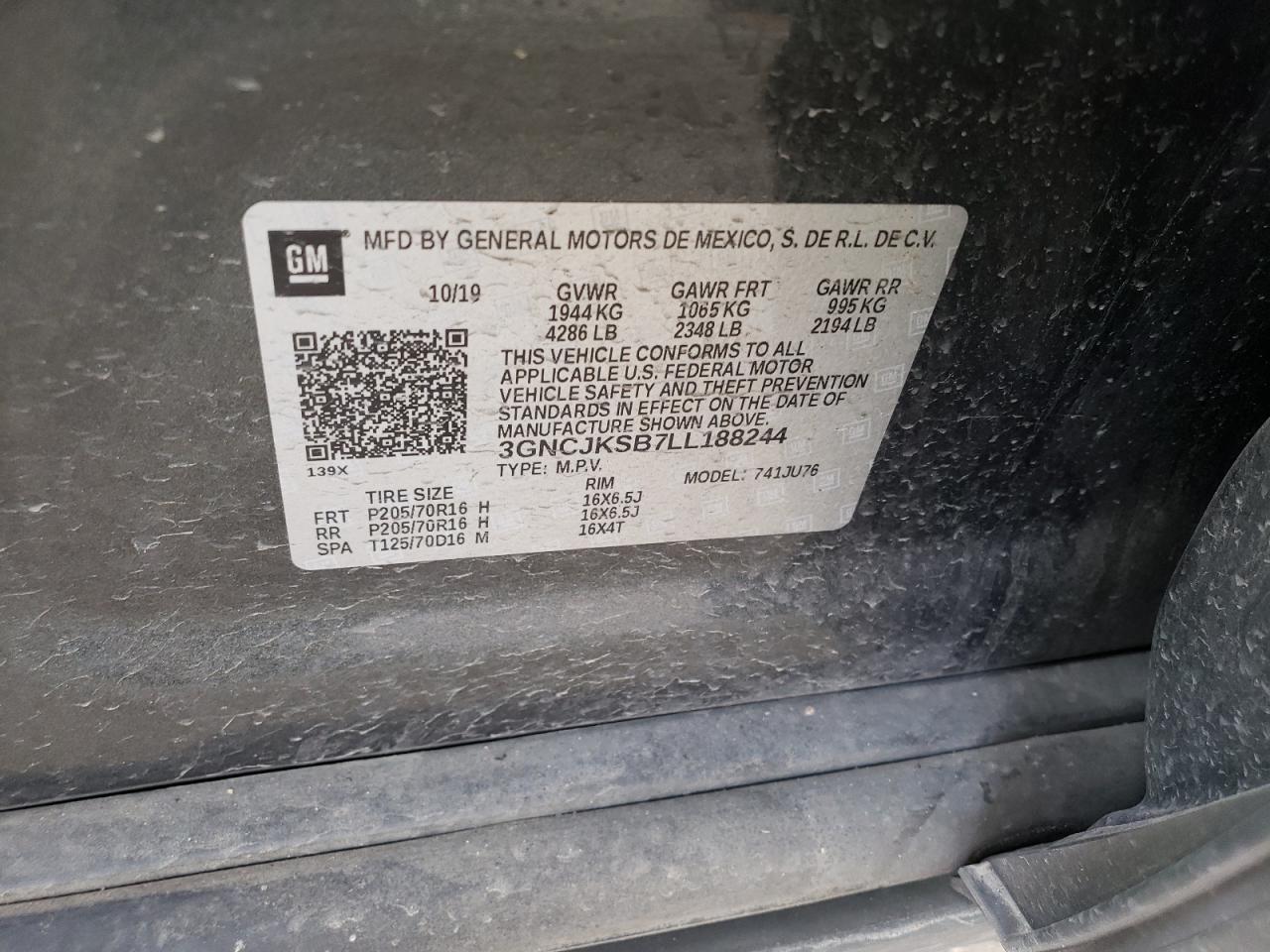 Photo 10 from auction – 2020 CHEVROLET TRAX LS with VIN 3GNCJKSB7LL188244