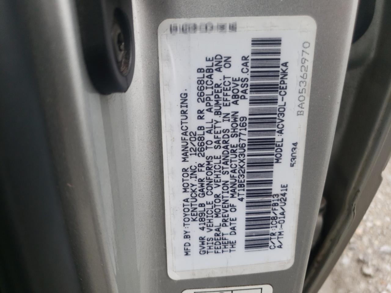 Photo 10 from auction – 2003 TOYOTA CAMRY LE with VIN 4T1BE32KX3U677169