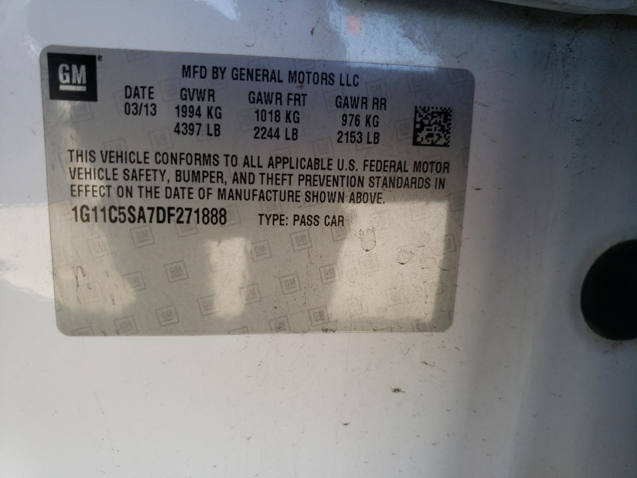 Photo 10 from auction – 2013 CHEVROLET MALIBU 1LT with VIN 1G11C5SA7DF271888