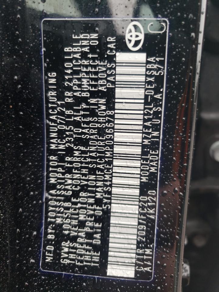 Photo 10 from auction – 2021 TOYOTA COROLLA SE with VIN 5YFS4MCE1MP096678