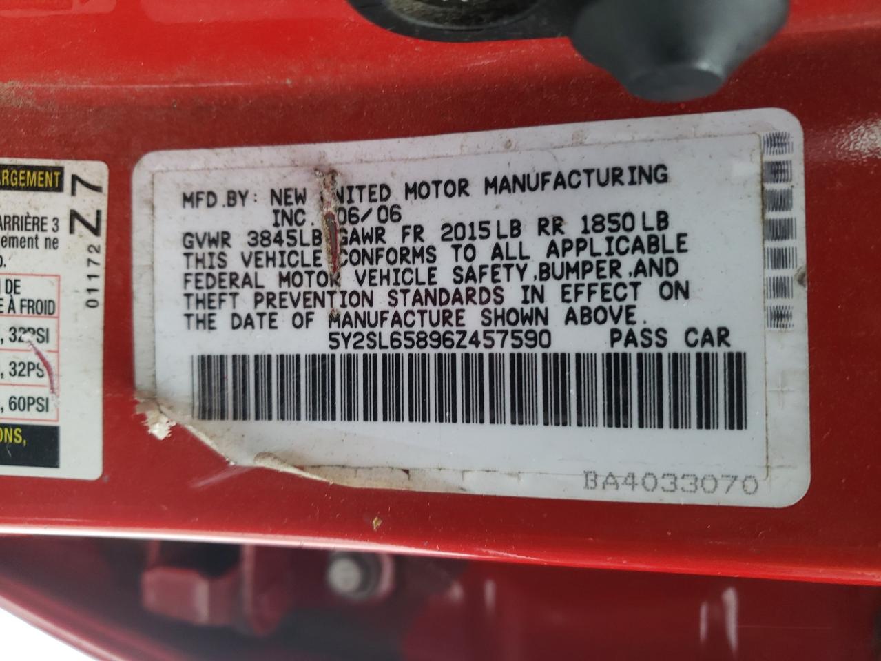 Photo 10 from auction – 2006 PONTIAC VIBE with VIN 5Y2SL65896Z457590