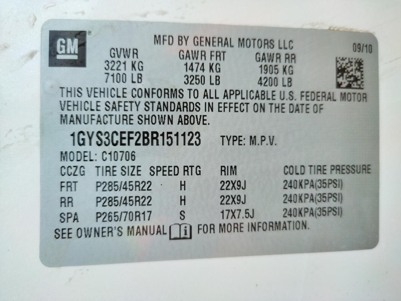 Photo 10 from auction – 2011 CADILLAC ESCALADE P with VIN 1GYS3CEF2BR151123