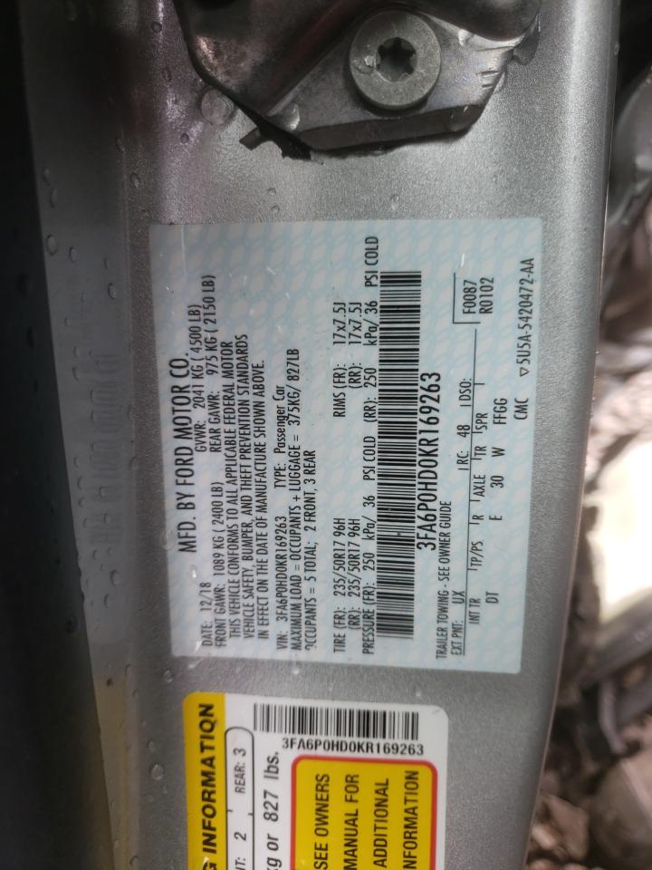 Photo 10 from auction – 2019 FORD FUSION SE with VIN 3FA6P0HD0KR169263