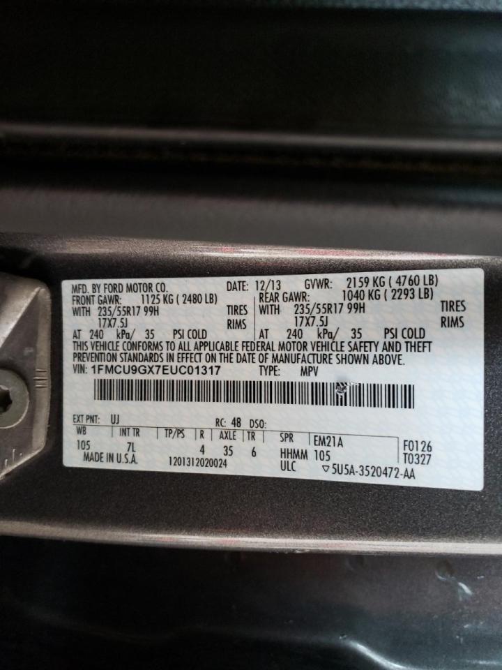 Photo 10 from auction – 2014 FORD ESCAPE SE with VIN 1FMCU9GX7EUC01317