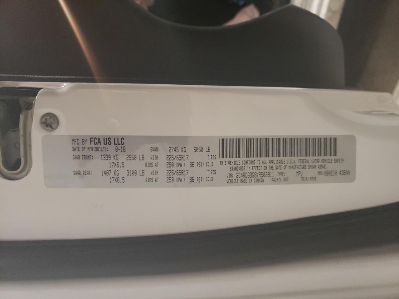 Photo 10 from auction – 2019 DODGE GRAND CARA with VIN 2C4RDGBG8KR502911