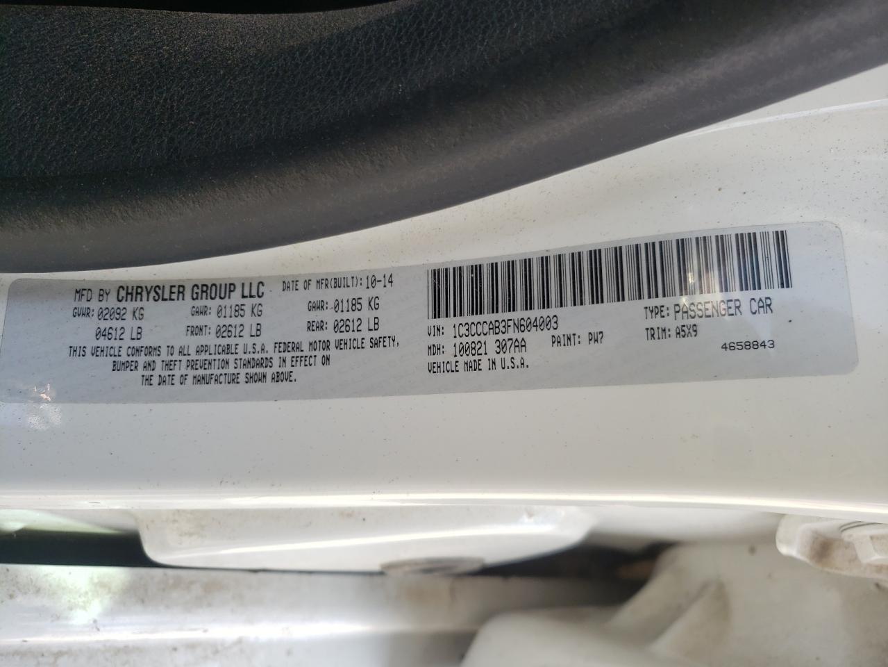 Photo 10 from auction – 2015 CHRYSLER 200 LIMITE with VIN 1C3CCCAB3FN604003