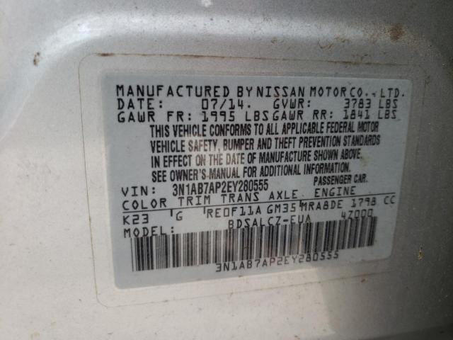 Photo 10 from auction – 2014 NISSAN SENTRA S with VIN 3N1AB7AP2EY280555